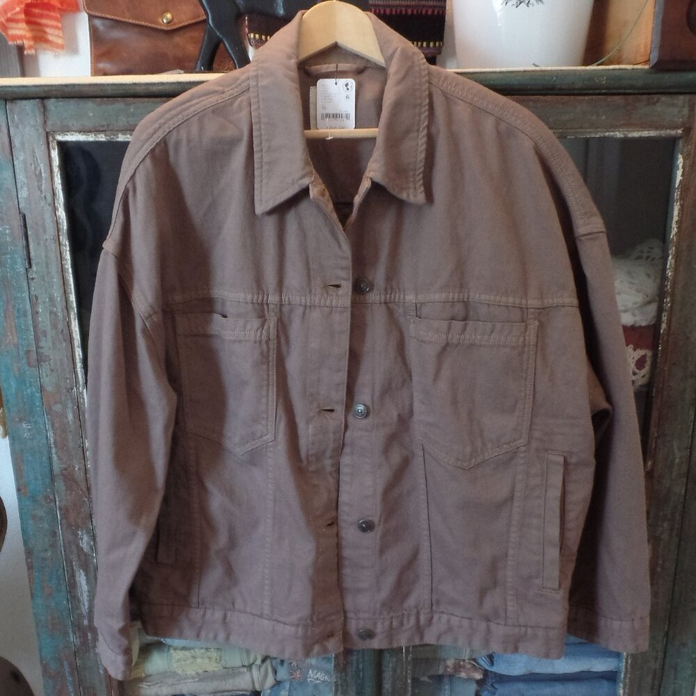 Free People Opal Swing Denim Jacket Dusted Cocoa XL NWT - Picture 9 of 10